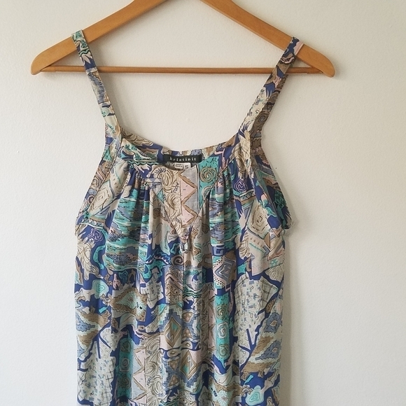 KRISTINIT Silk Blue Abstract Printed Strap Jumpsuit Small - Picture 4 of 11